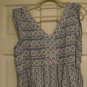 LOFT Navy White Printed Sleeveless Peplum Top XL